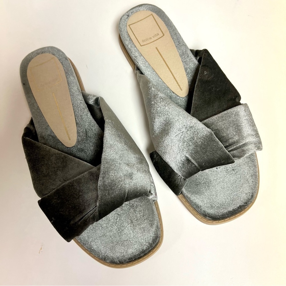Dolce Vita Golda Velvet Knotted Slides in Silver/Gray Size 8